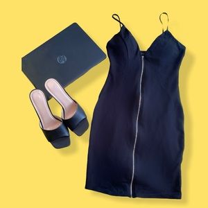 Size S Black  Front Zip Tiny Strap Bodycon Dress